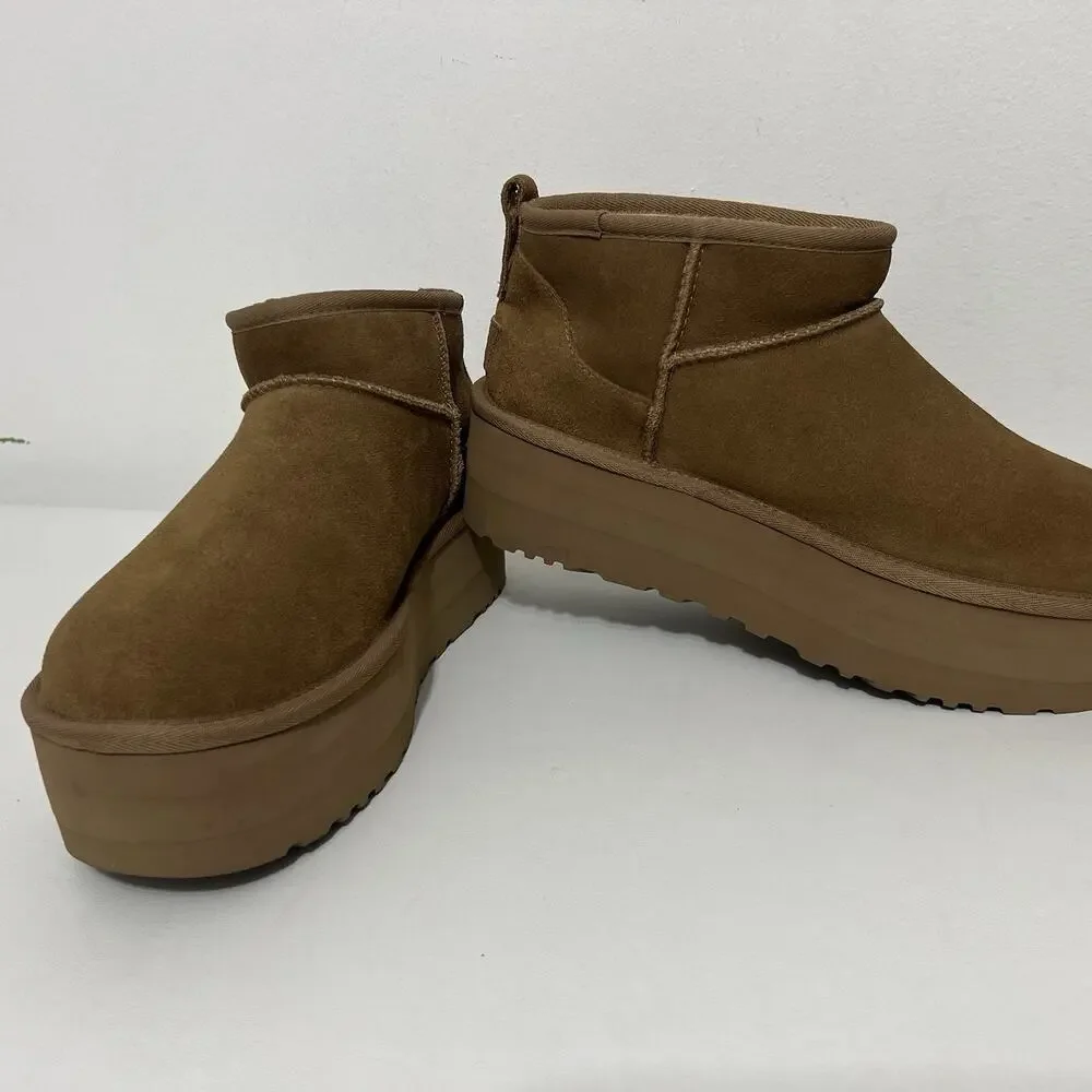 UGG Women's Size 10 Classic Ultra Mini Platform Ankle Boot Chestnut 1135092